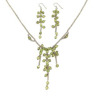 Spring Green Matching Beaded Sterling Silver Necklace + Earrings set